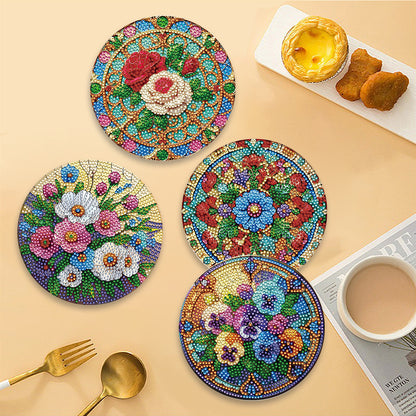 Diamond Crafts Projects Flowers Round Diamond Painting Table Mats for Home Decor
