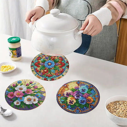 Diamond Crafts Projects Flowers Round Diamond Painting Table Mats for Home Decor