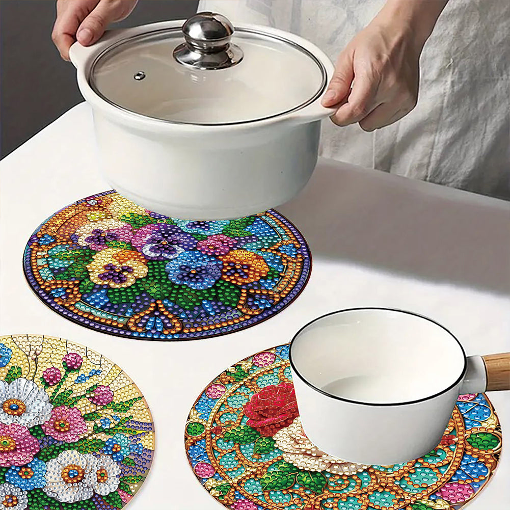 Diamond Crafts Projects Flowers Round Diamond Painting Table Mats for Home Decor