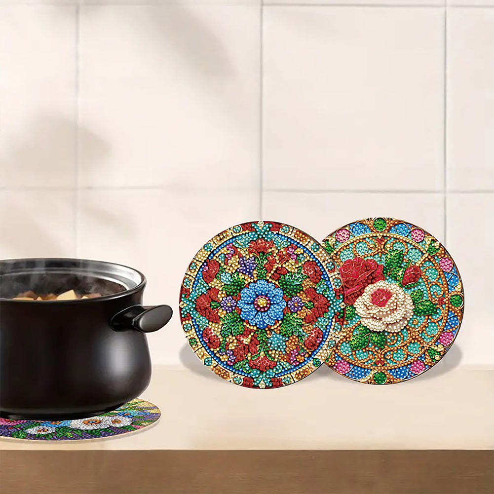 Diamond Crafts Projects Flowers Round Diamond Painting Table Mats for Home Decor