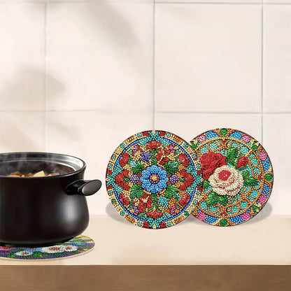 Diamond Crafts Projects Flowers Round Diamond Painting Table Mats for Home Decor