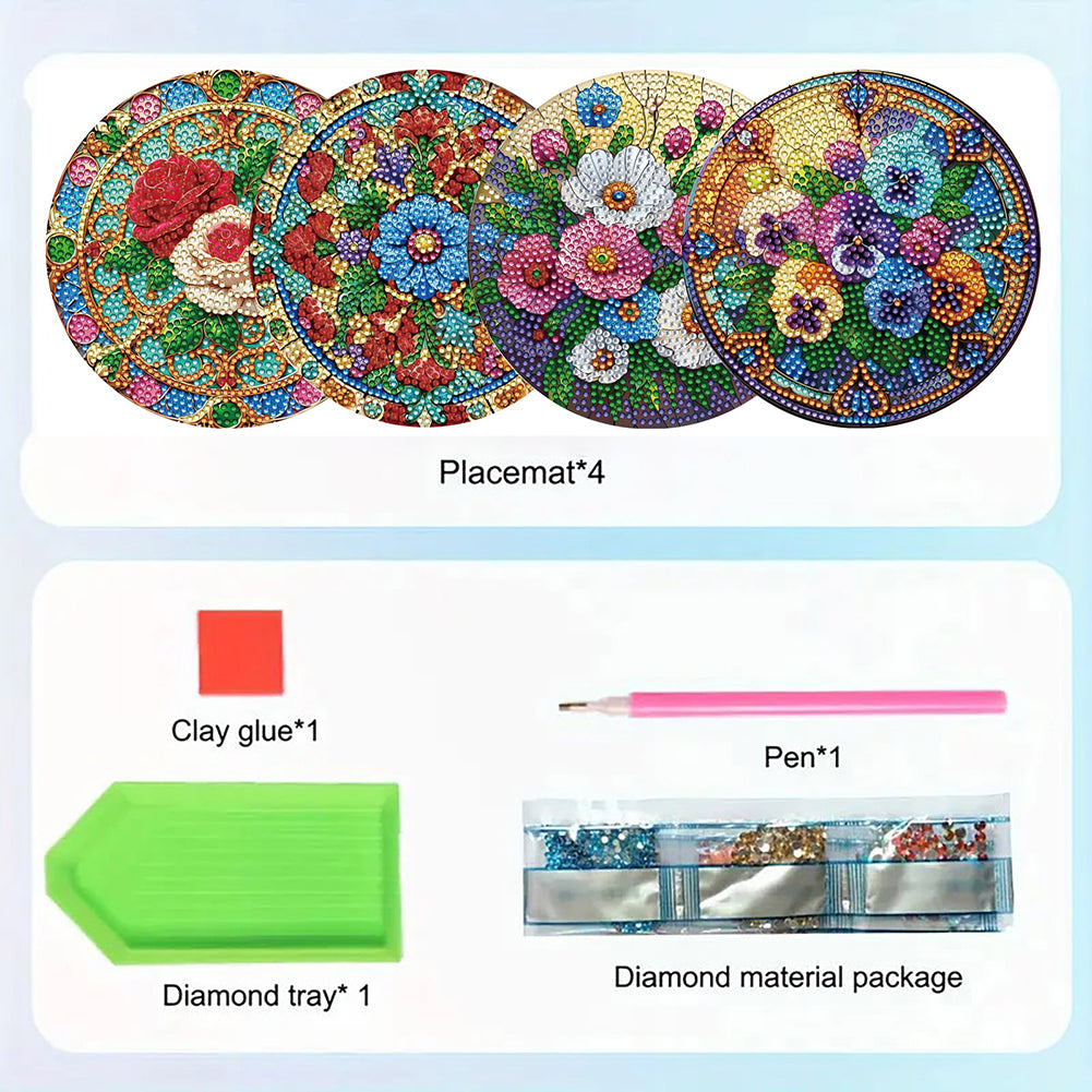 Diamond Crafts Projects Flowers Round Diamond Painting Table Mats for Home Decor