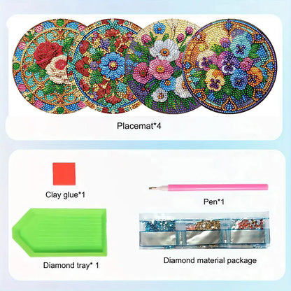 Diamond Crafts Projects Flowers Round Diamond Painting Table Mats for Home Decor