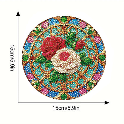 Diamond Crafts Projects Flowers Round Diamond Painting Table Mats for Home Decor
