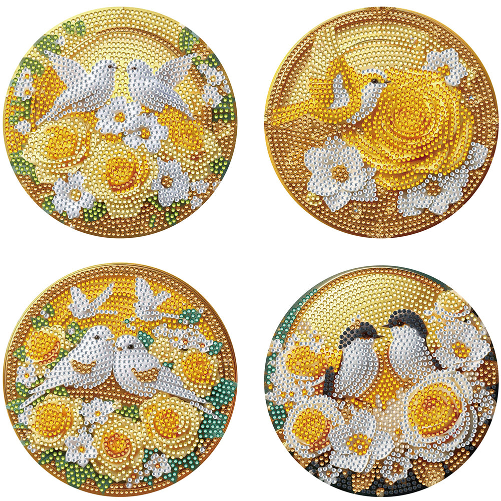 Diamond Crafts Projects Flowers Round Diamond Painting Table Mats for Home Decor