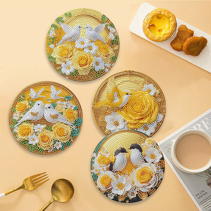 Diamond Crafts Projects Flowers Round Diamond Painting Table Mats for Home Decor