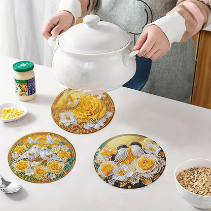 Diamond Crafts Projects Flowers Round Diamond Painting Table Mats for Home Decor