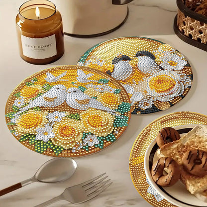 Diamond Crafts Projects Flowers Round Diamond Painting Table Mats for Home Decor