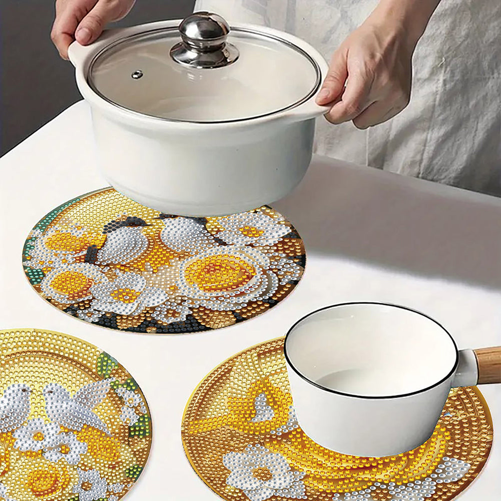 Diamond Crafts Projects Flowers Round Diamond Painting Table Mats for Home Decor
