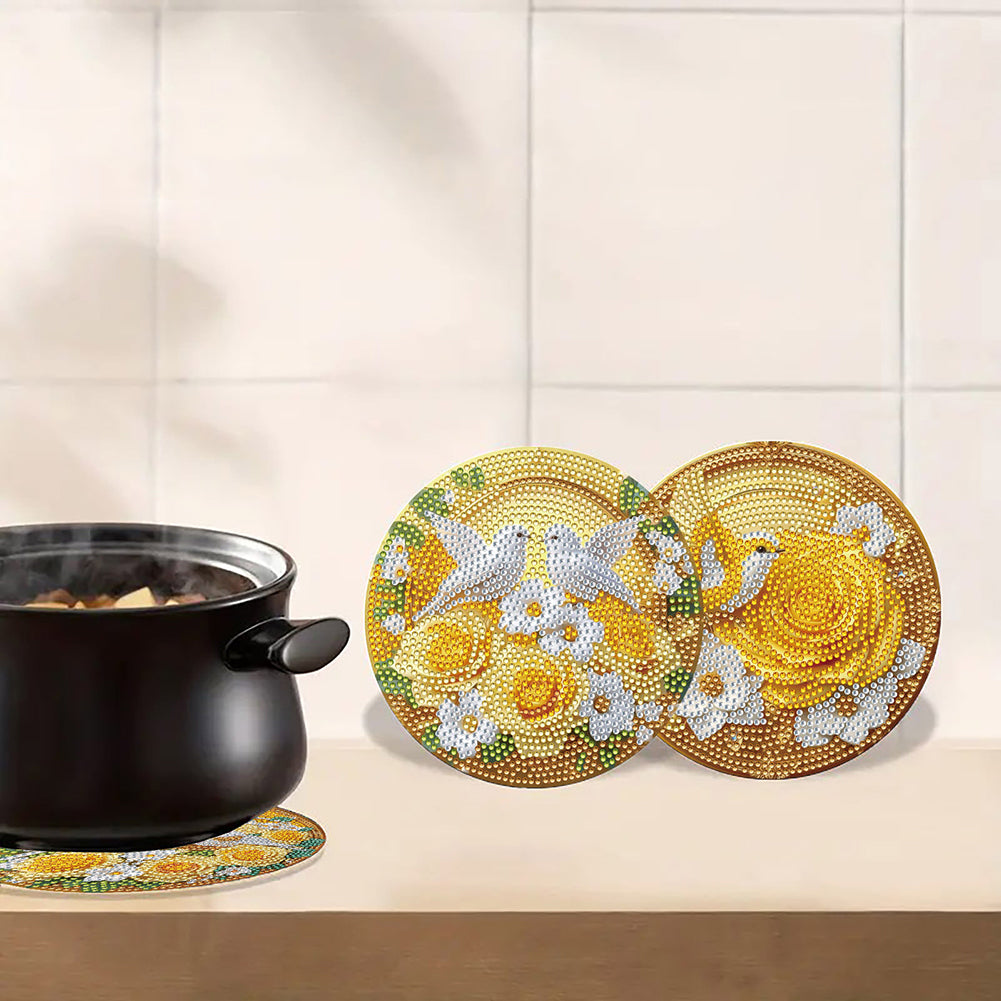 Diamond Crafts Projects Flowers Round Diamond Painting Table Mats for Home Decor