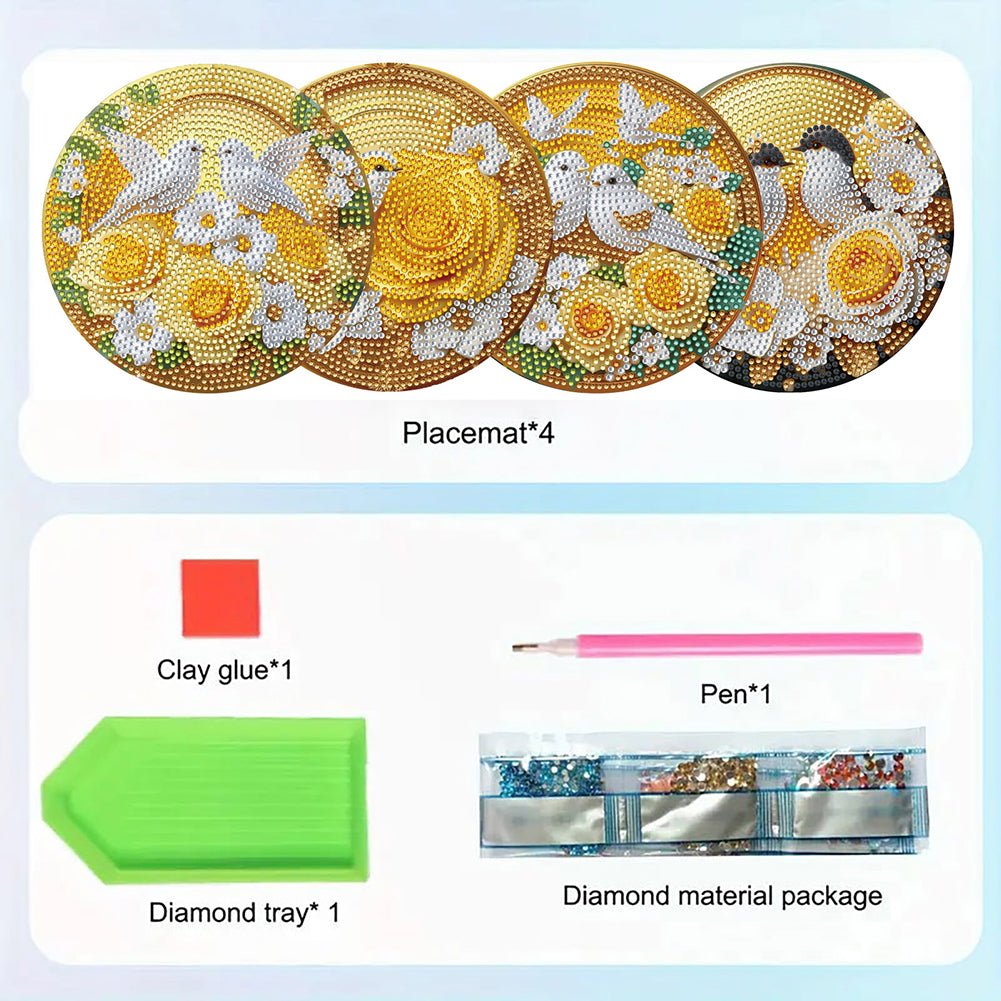 Diamond Crafts Projects Flowers Round Diamond Painting Table Mats for Home Decor