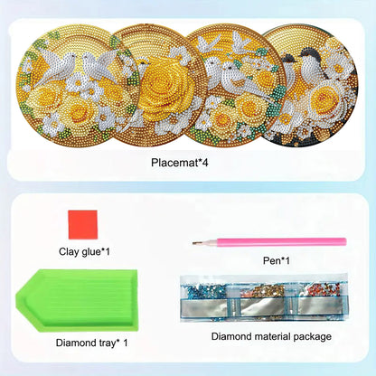 Diamond Crafts Projects Flowers Round Diamond Painting Table Mats for Home Decor