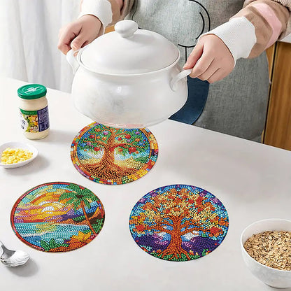 Diamond Crafts Projects Flowers Round Diamond Painting Table Mats for Home Decor