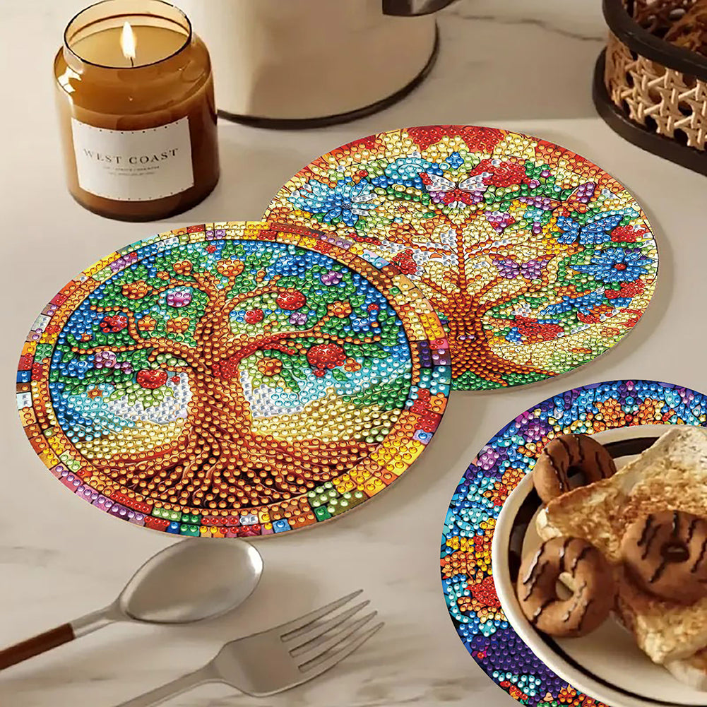 Diamond Crafts Projects Flowers Round Diamond Painting Table Mats for Home Decor