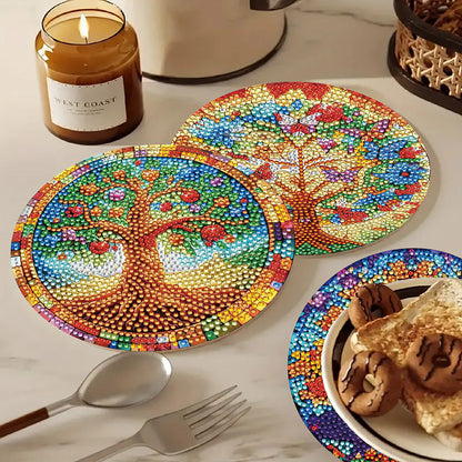 Diamond Crafts Projects Flowers Round Diamond Painting Table Mats for Home Decor