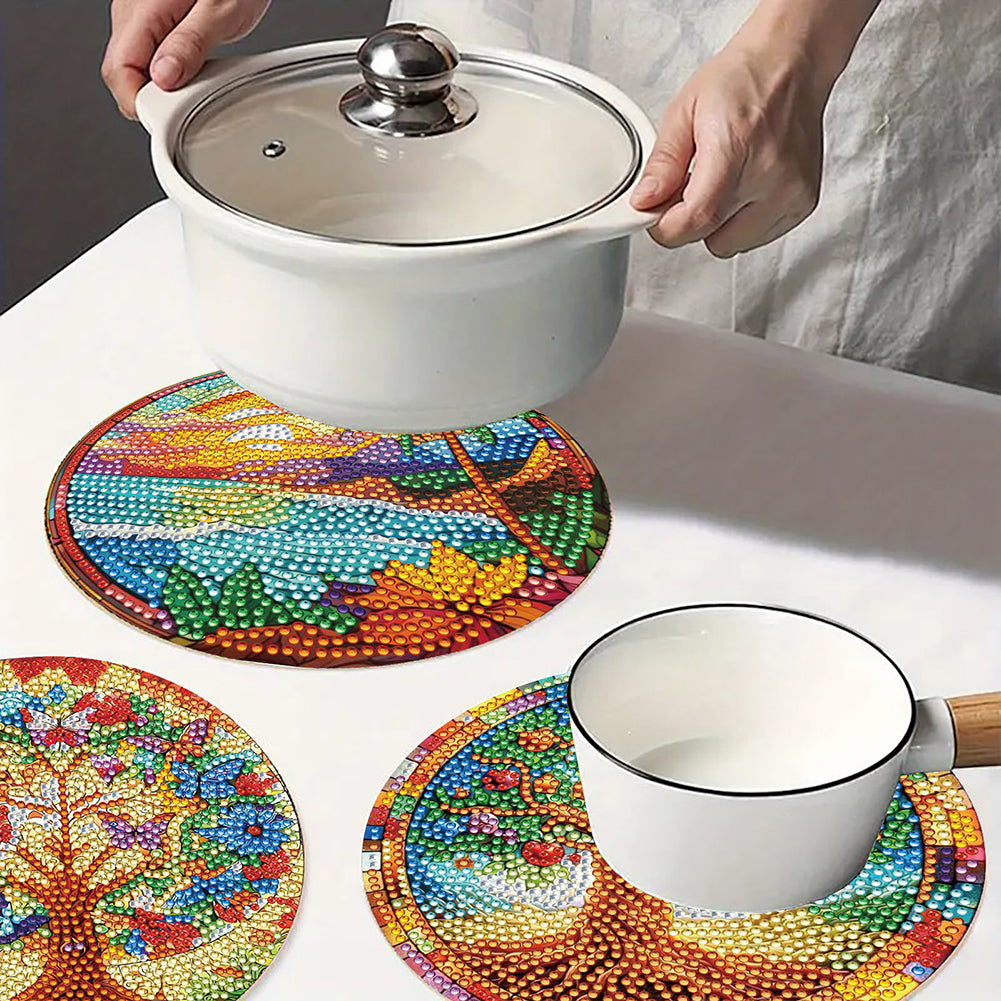 Diamond Crafts Projects Flowers Round Diamond Painting Table Mats for Home Decor