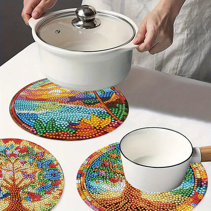 Diamond Crafts Projects Flowers Round Diamond Painting Table Mats for Home Decor