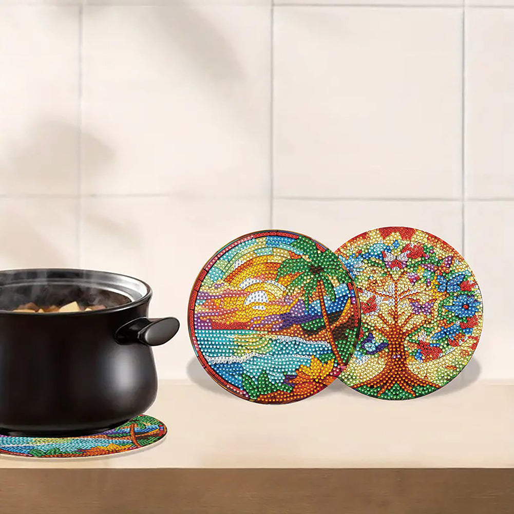 Diamond Crafts Projects Flowers Round Diamond Painting Table Mats for Home Decor