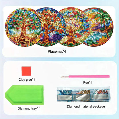 Diamond Crafts Projects Flowers Round Diamond Painting Table Mats for Home Decor