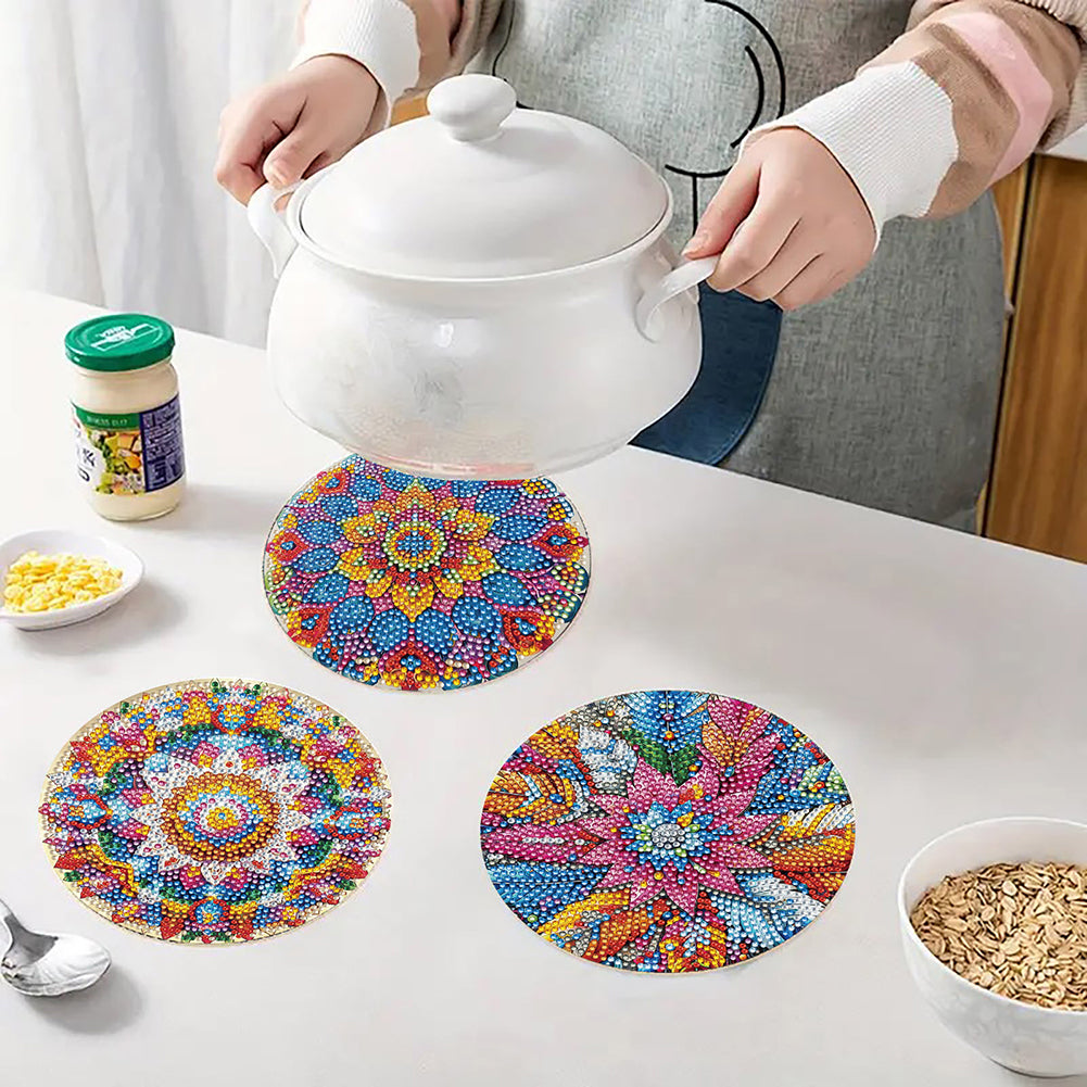 Diamond Crafts Projects Flowers Round Diamond Painting Table Mats for Home Decor