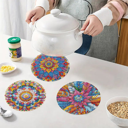 Diamond Crafts Projects Flowers Round Diamond Painting Table Mats for Home Decor