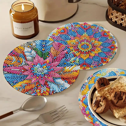 Diamond Crafts Projects Flowers Round Diamond Painting Table Mats for Home Decor