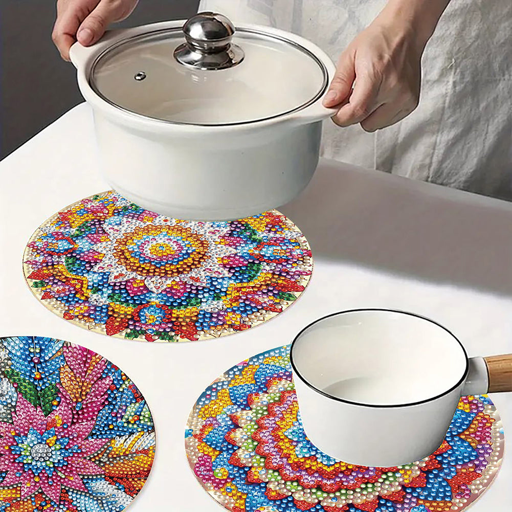 Diamond Crafts Projects Flowers Round Diamond Painting Table Mats for Home Decor