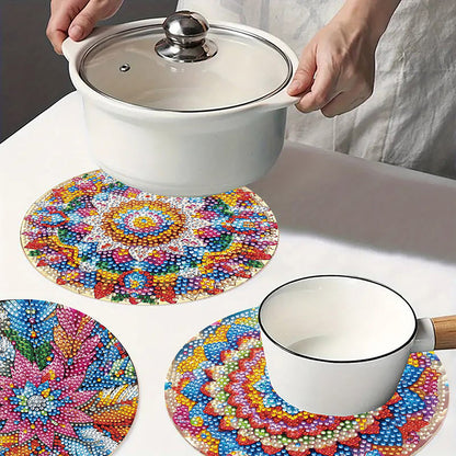 Diamond Crafts Projects Flowers Round Diamond Painting Table Mats for Home Decor