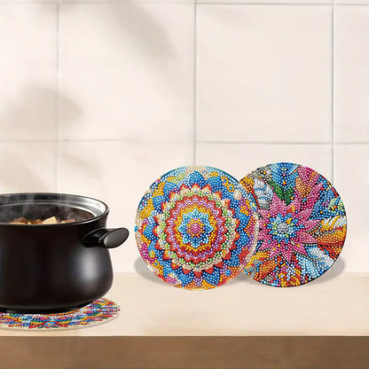 Diamond Crafts Projects Flowers Round Diamond Painting Table Mats for Home Decor