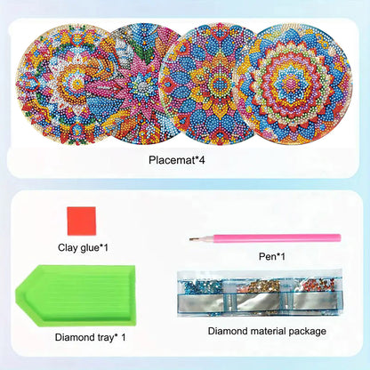 Diamond Crafts Projects Flowers Round Diamond Painting Table Mats for Home Decor