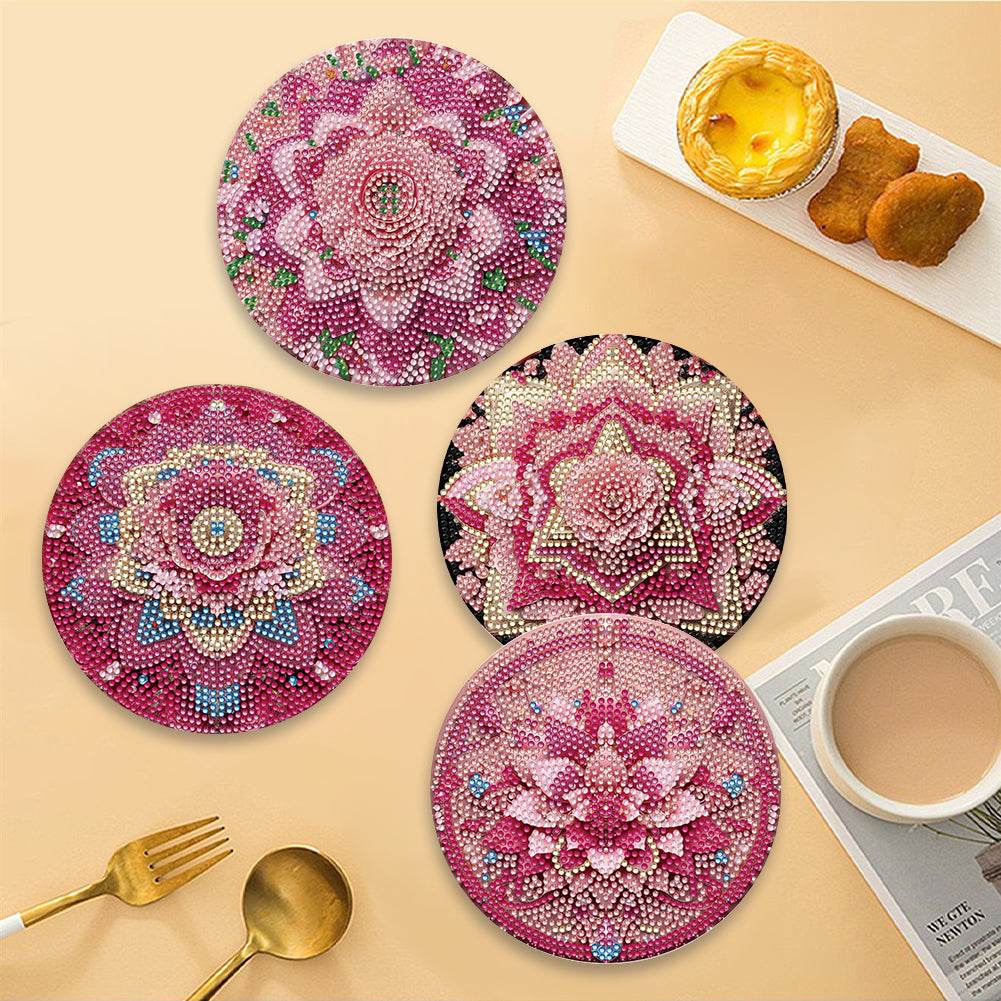 Diamond Crafts Projects Flowers Round Diamond Painting Table Mats for Home Decor