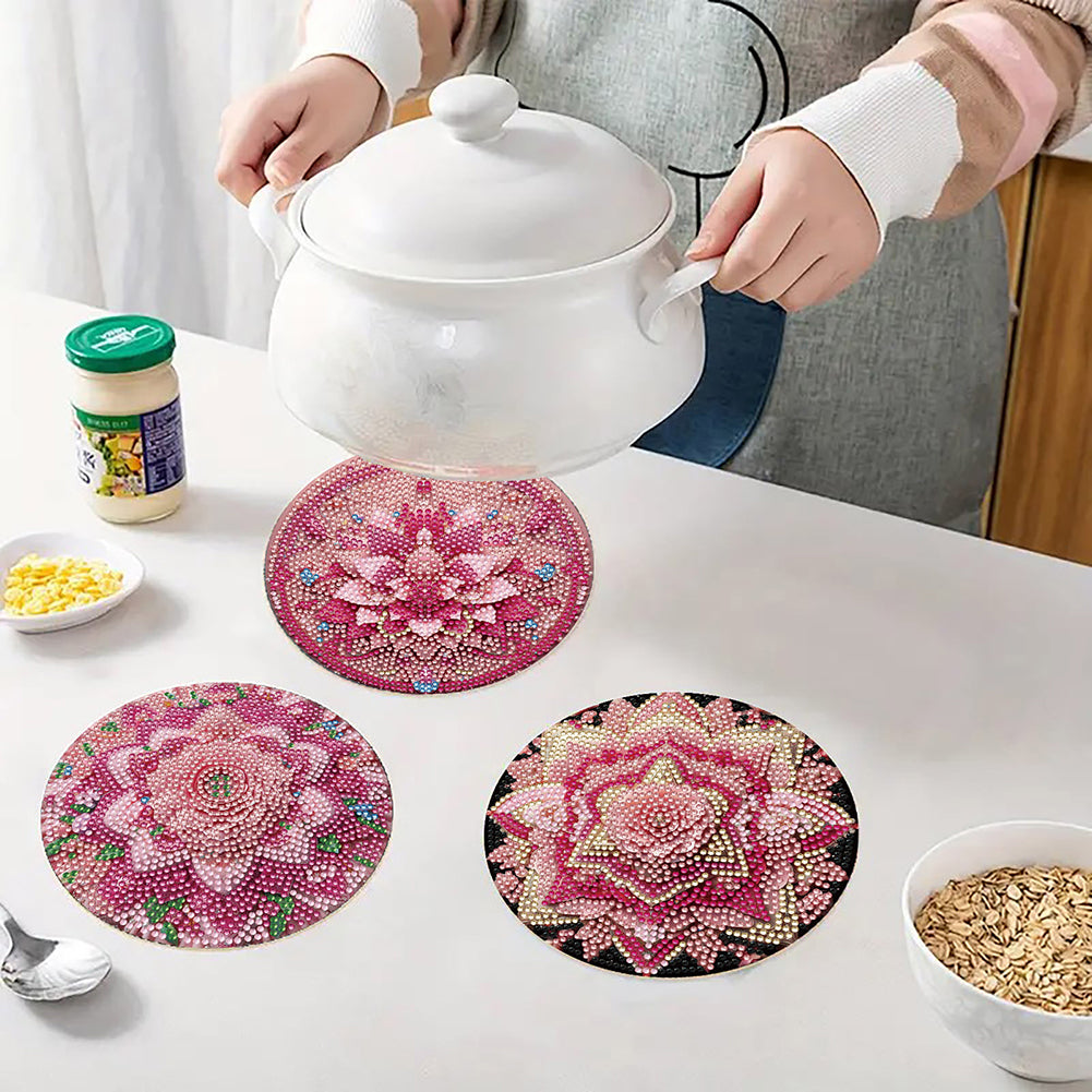 Diamond Crafts Projects Flowers Round Diamond Painting Table Mats for Home Decor