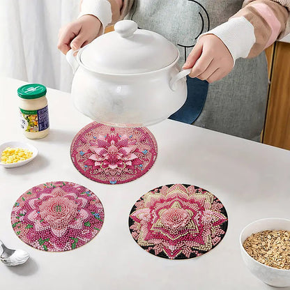 Diamond Crafts Projects Flowers Round Diamond Painting Table Mats for Home Decor