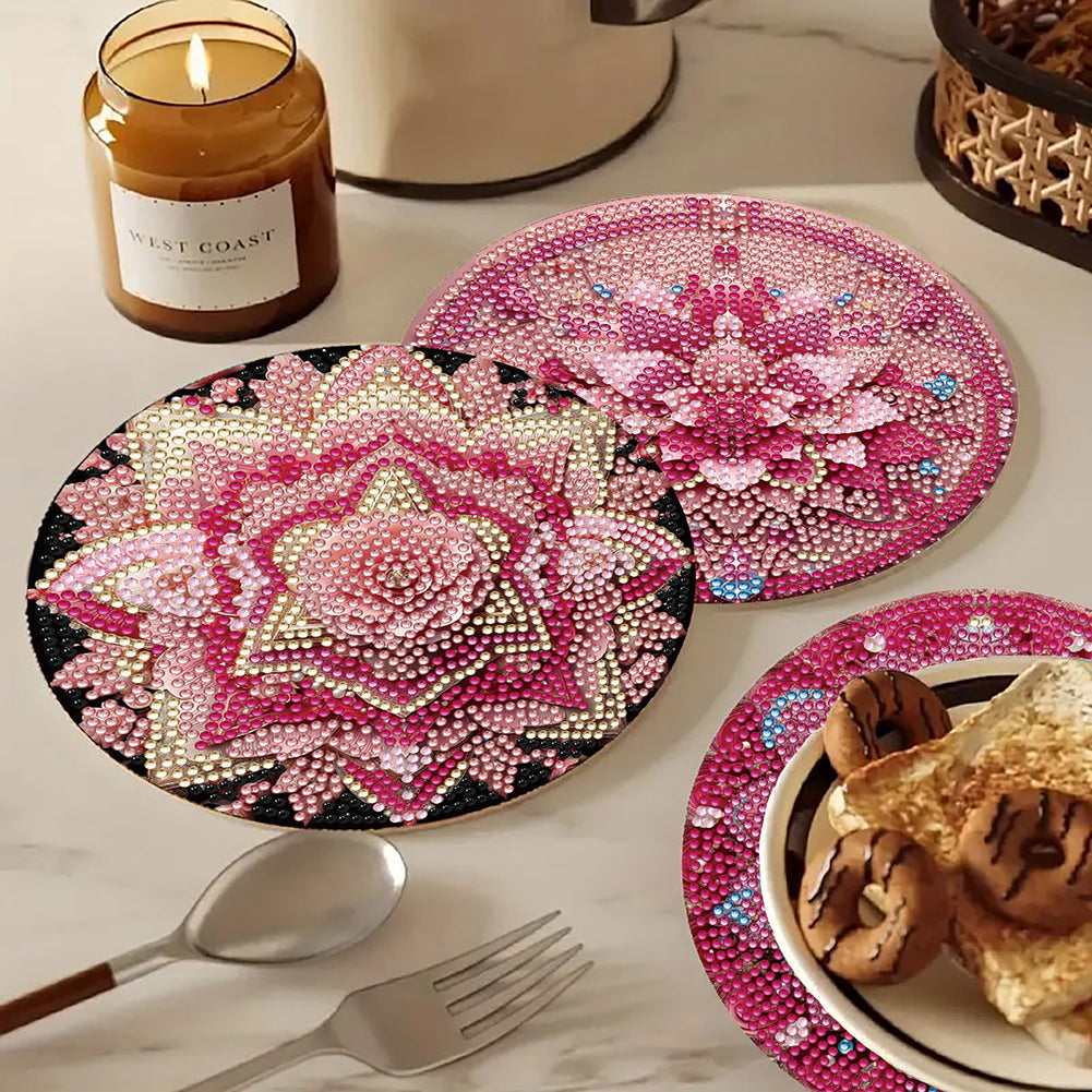 Diamond Crafts Projects Flowers Round Diamond Painting Table Mats for Home Decor