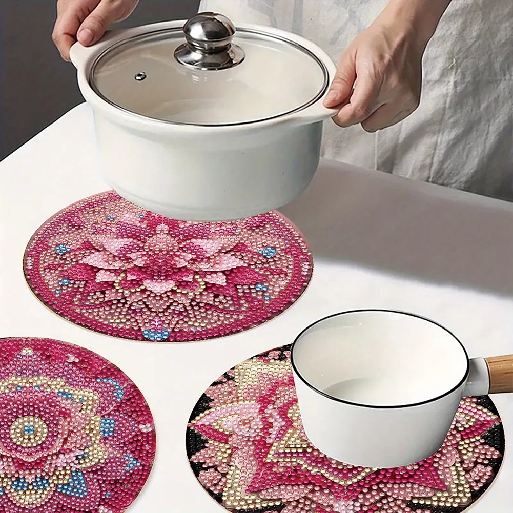 Diamond Crafts Projects Flowers Round Diamond Painting Table Mats for Home Decor