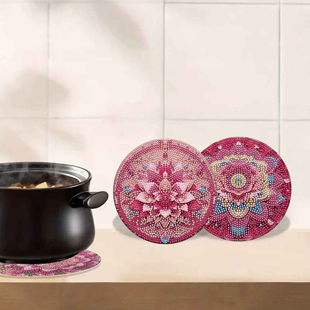 Diamond Crafts Projects Flowers Round Diamond Painting Table Mats for Home Decor