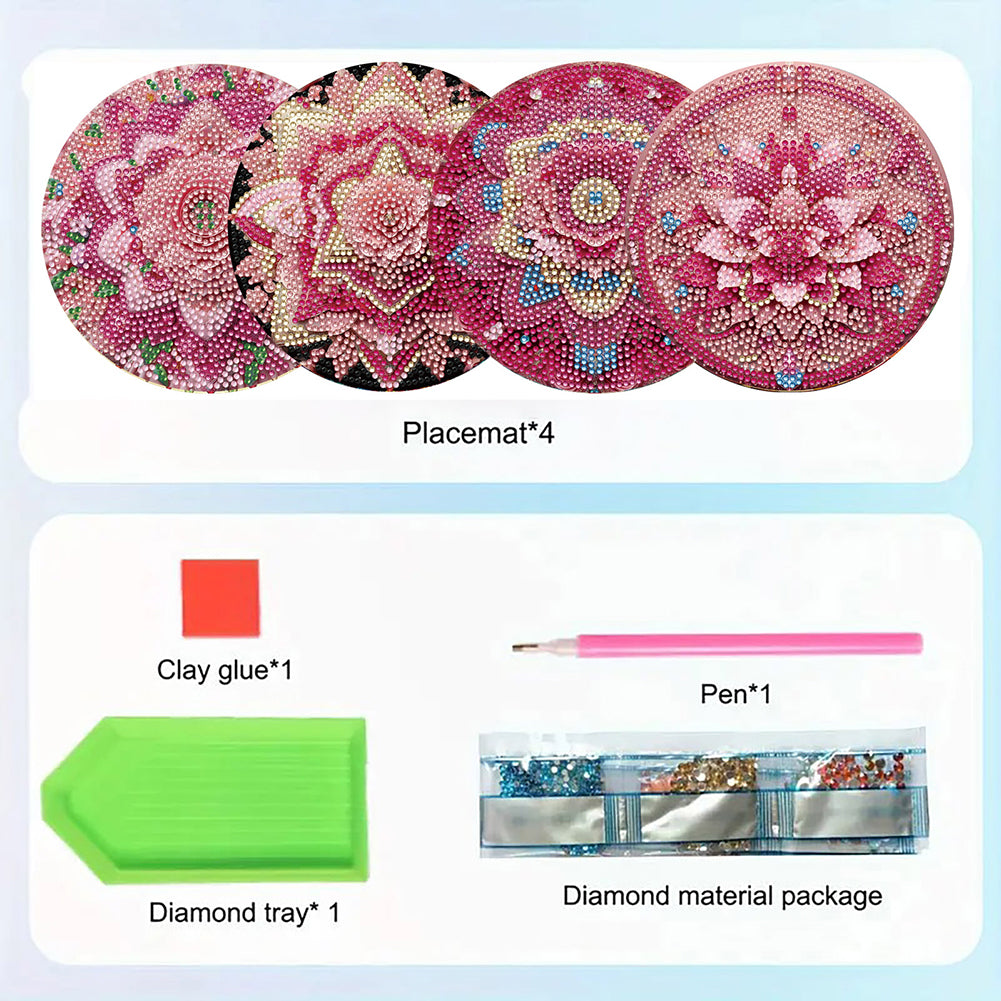 Diamond Crafts Projects Flowers Round Diamond Painting Table Mats for Home Decor
