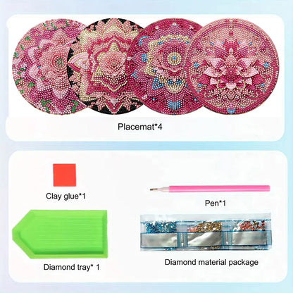 Diamond Crafts Projects Flowers Round Diamond Painting Table Mats for Home Decor