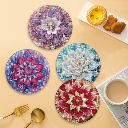 Diamond Crafts Projects Flowers Round Diamond Painting Table Mats for Home Decor