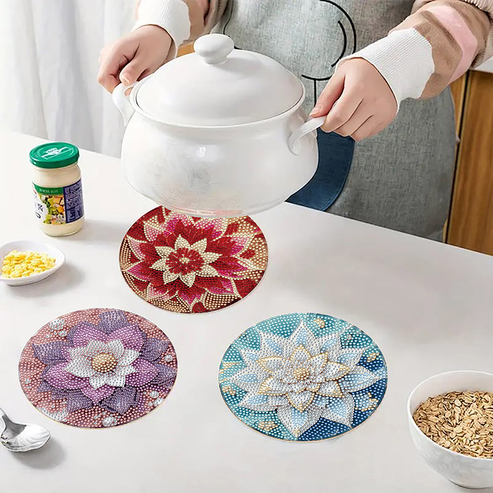 Diamond Crafts Projects Flowers Round Diamond Painting Table Mats for Home Decor