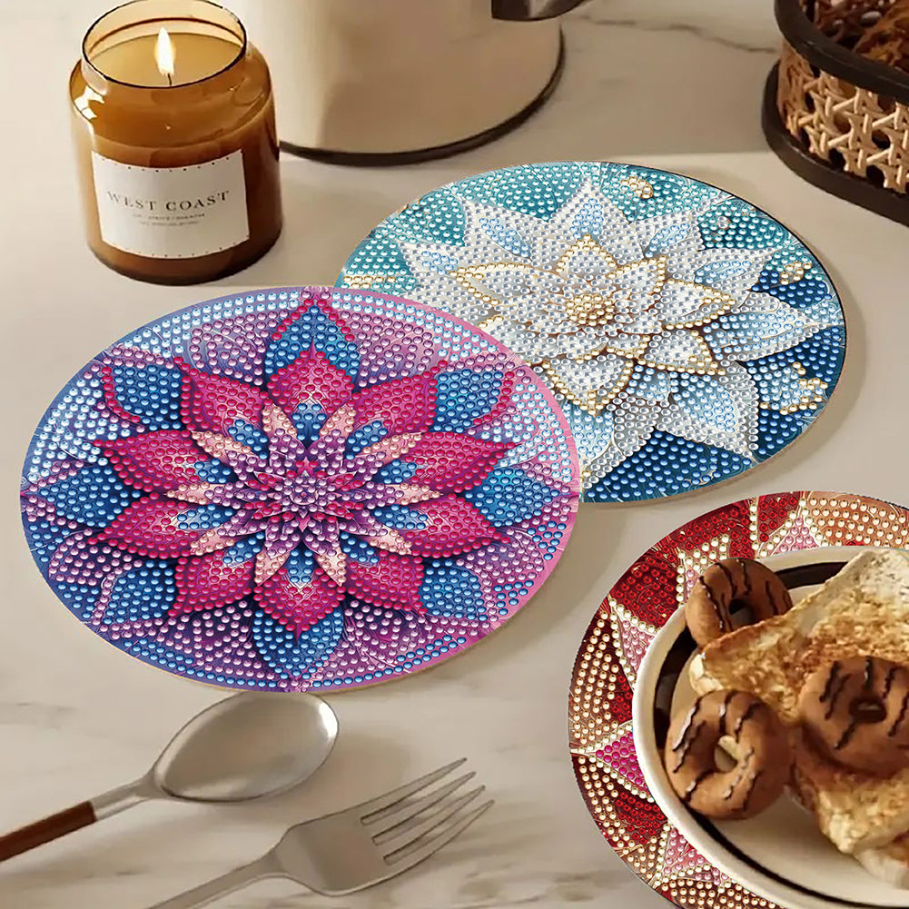 Diamond Crafts Projects Flowers Round Diamond Painting Table Mats for Home Decor