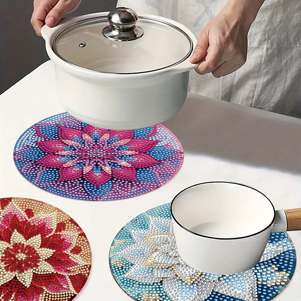 Diamond Crafts Projects Flowers Round Diamond Painting Table Mats for Home Decor