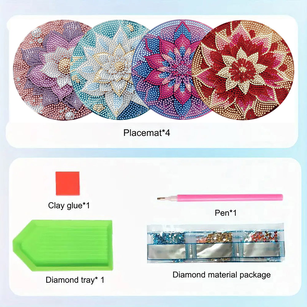 Diamond Crafts Projects Flowers Round Diamond Painting Table Mats for Home Decor