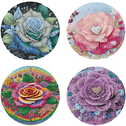 Diamond Crafts Projects Flowers Round Diamond Painting Table Mats for Home Decor