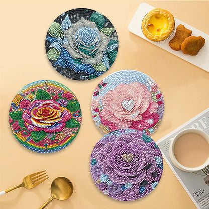 Diamond Crafts Projects Flowers Round Diamond Painting Table Mats for Home Decor