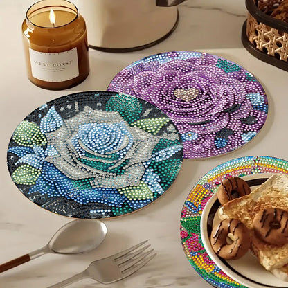 Diamond Crafts Projects Flowers Round Diamond Painting Table Mats for Home Decor