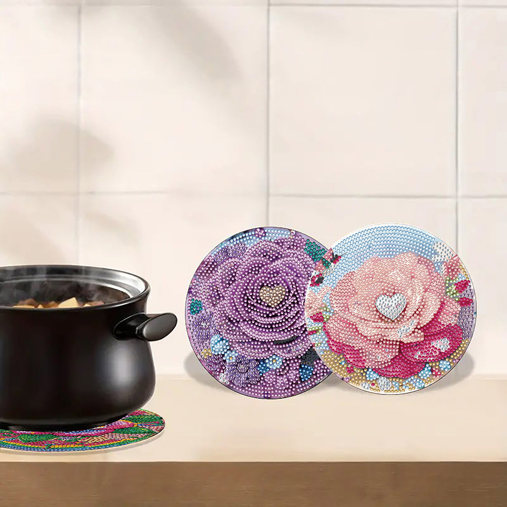 Diamond Crafts Projects Flowers Round Diamond Painting Table Mats for Home Decor