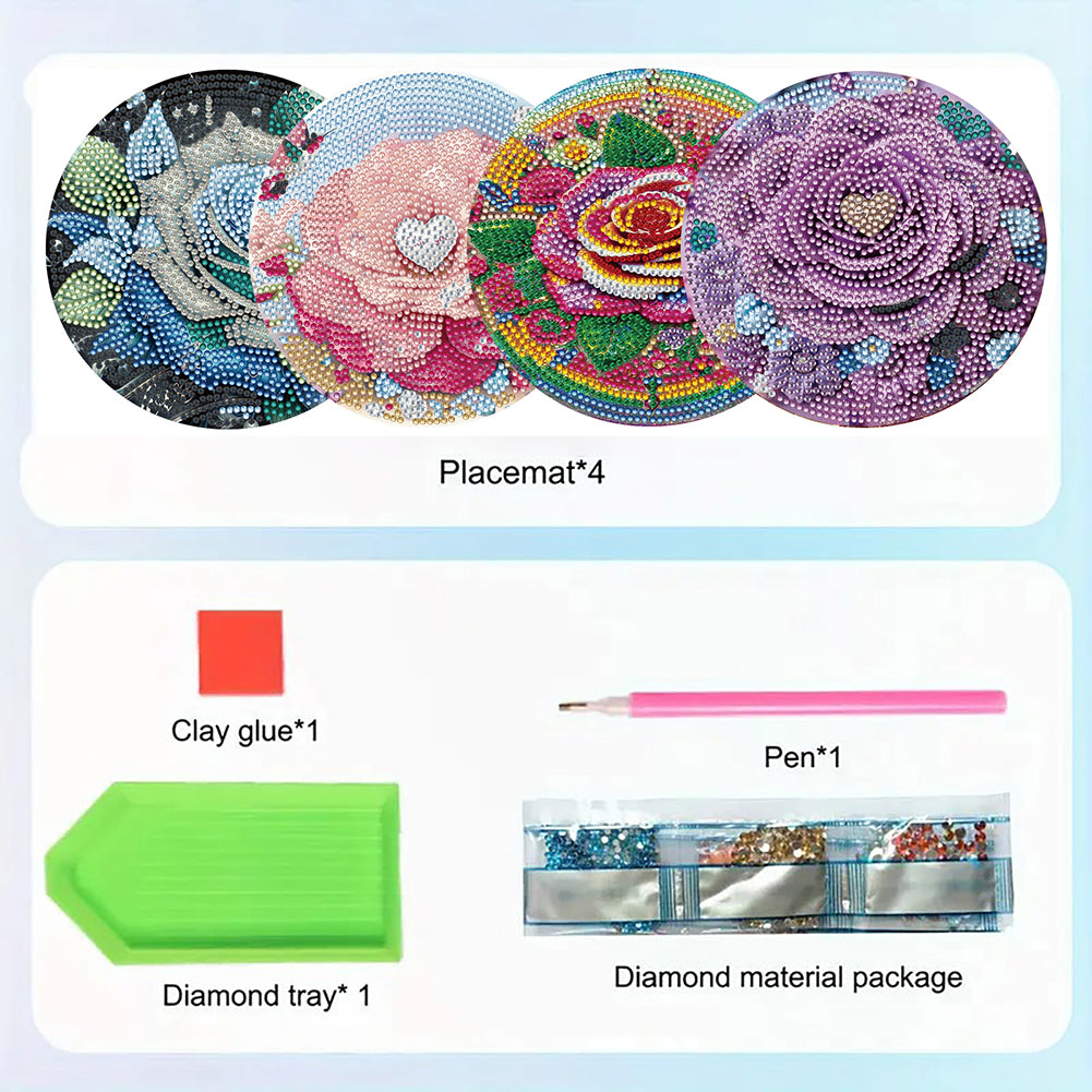 Diamond Crafts Projects Flowers Round Diamond Painting Table Mats for Home Decor