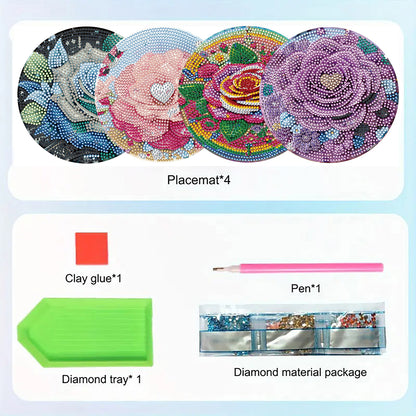 Diamond Crafts Projects Flowers Round Diamond Painting Table Mats for Home Decor