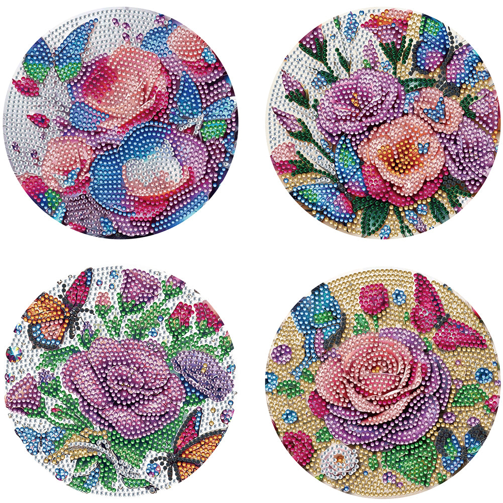 Diamond Crafts Projects Flowers Round Diamond Painting Table Mats for Home Decor